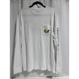VINEYARD VINES Mens Sz M White Beer Pretzel Long‎ Sleeve Pocket T-Shirt